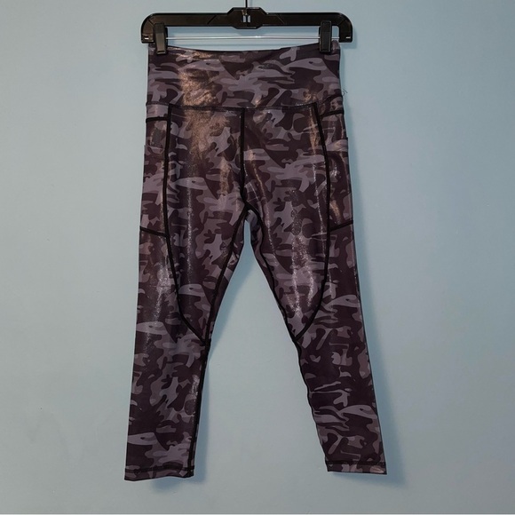 Zyia Active Leggings Blue Camo Sparkle Side Pockets Size 6-8 - Picture 1 of 7